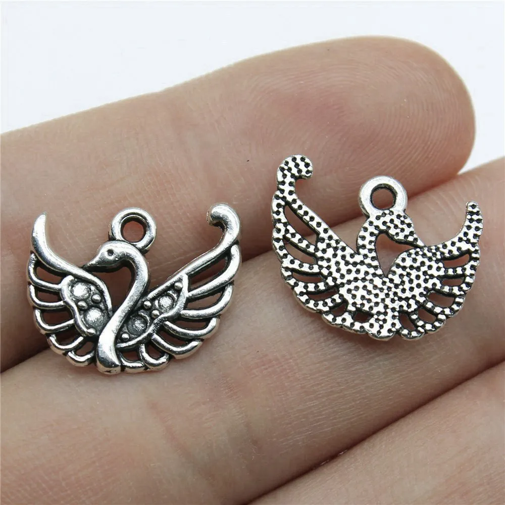 20pcs/lot 18x14mm Swan Charms For Jewelry Making Antique Silver Color 0.71x0.55inch