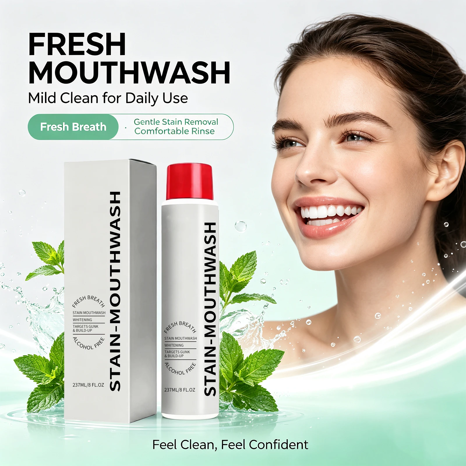 Stain Removal Mouthwash for Fresh Breath Alcohol Free Reduce Surface Stains Anti Plaque Remove Bad Odor Oral Care Mouth Wash