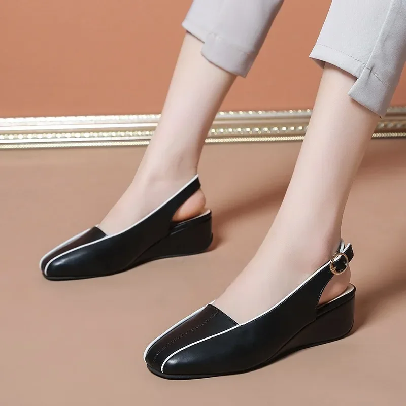 

Leather Women wedge Shoes High Quality Oxfords Brand Slip on Casual Shoes Moccasins Wild Driving Sandals for Women