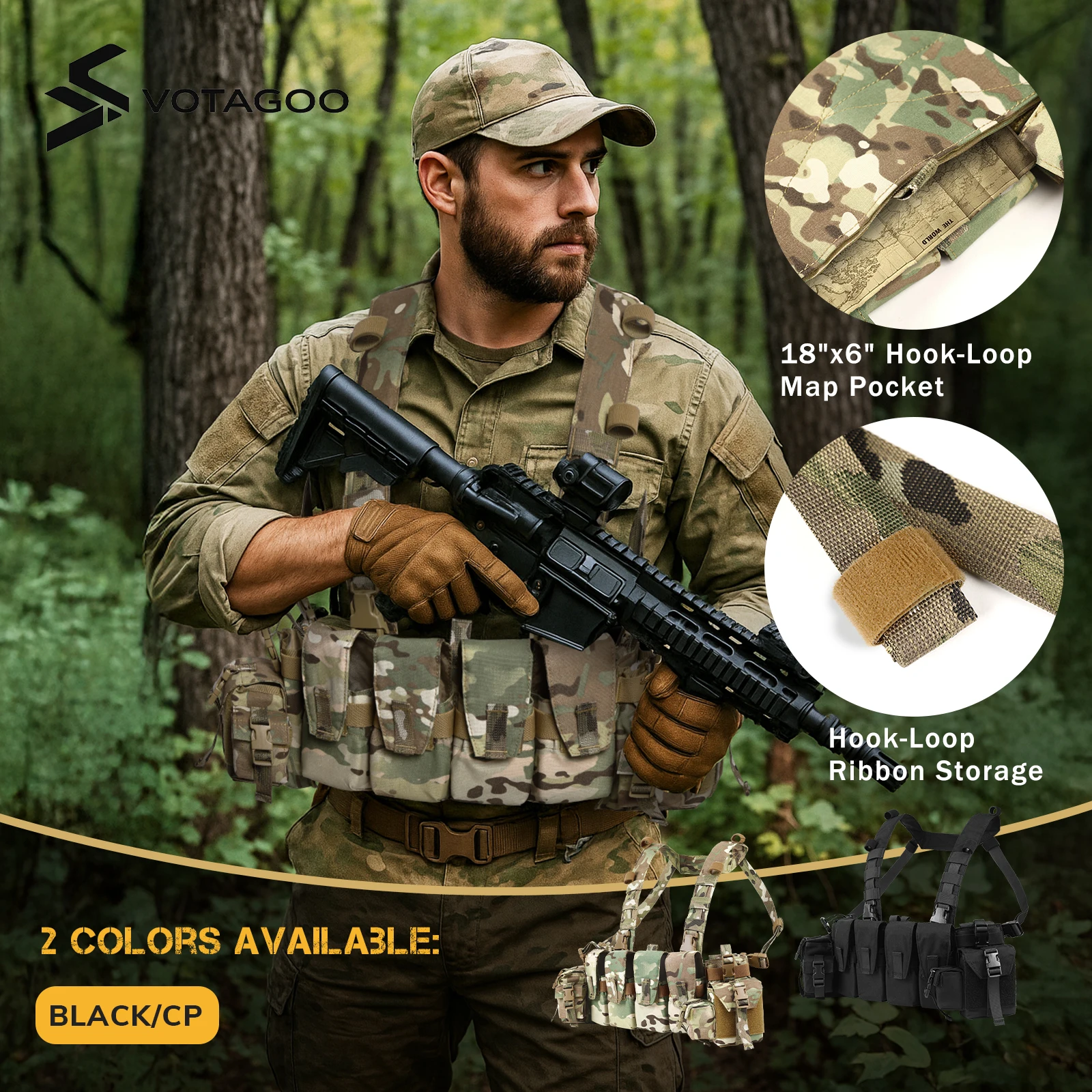 VOTAGOO タクティカルチェストリグ ベスト 5.56/7.62マガジンポーチ付き