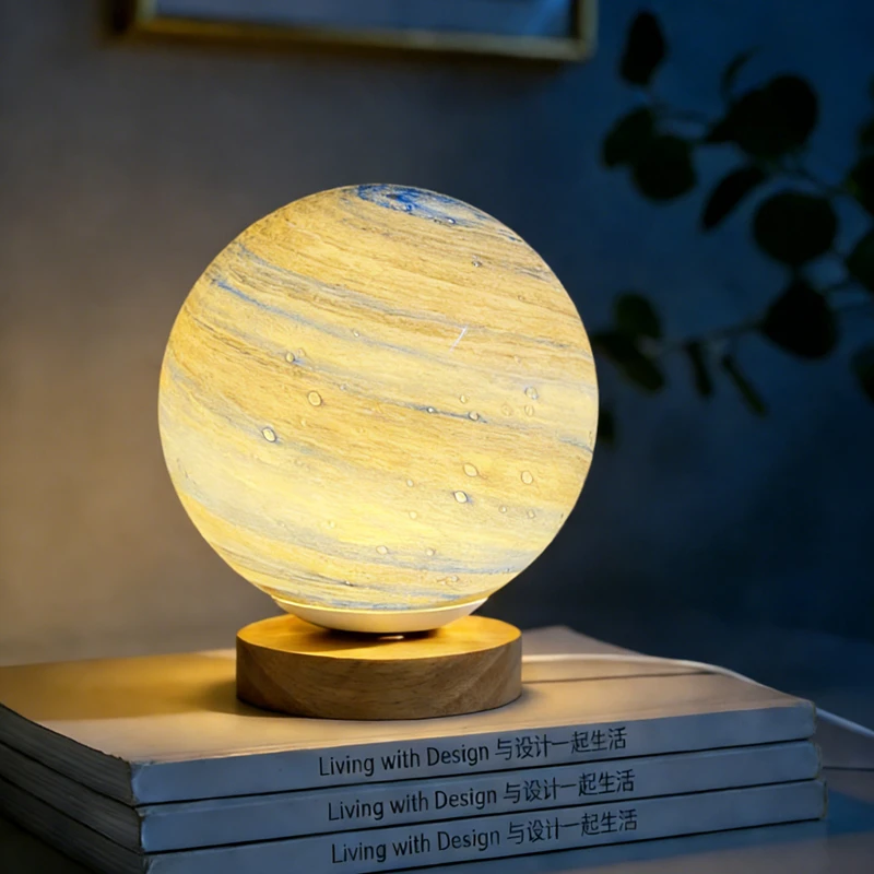 Planet Table Lamp Bauhaus Style Silver Base Planet Table Lamp Dopamine Ins Style Dreamy Starry Sky Moon Bedroom Bedside Desk
