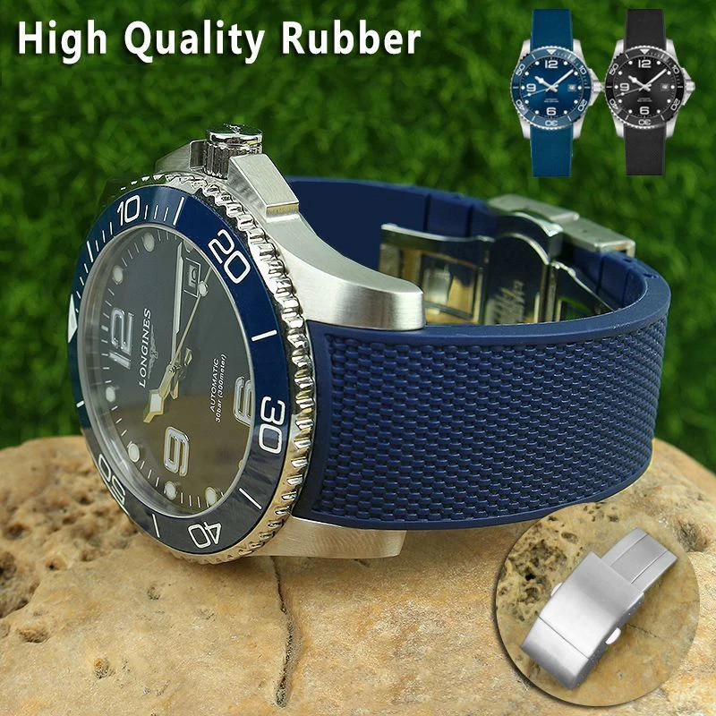 

Silicone Watch Strap Waterproof Watchband for Longines Strap for Conquest HydroConquest L3.742 782 Series 21mm