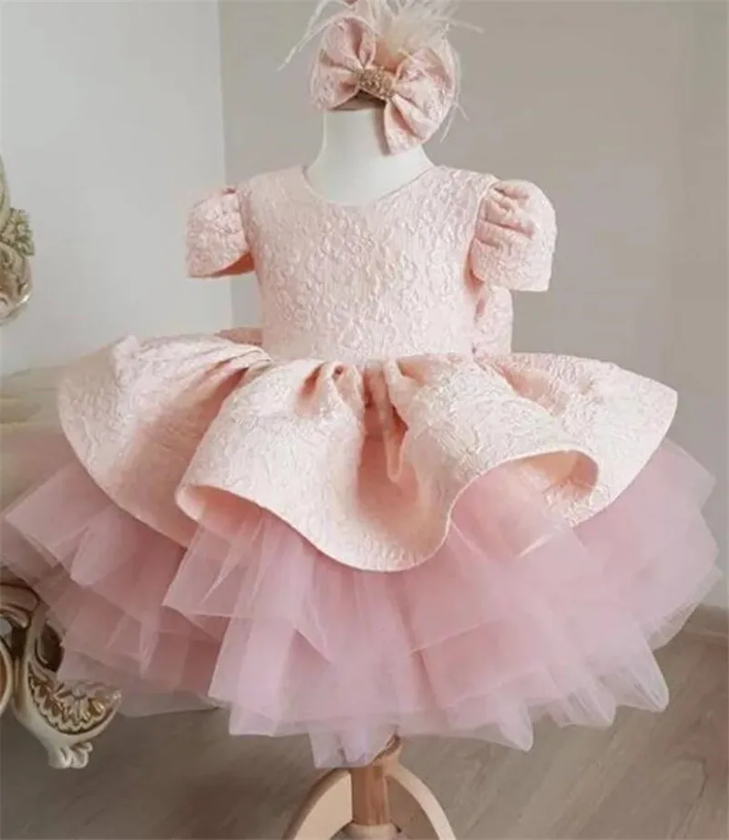 

Lovely Infant Girl Dresses O Neck Puffy Tulle Ball Gown Baby Birthday Party Dress For Girls Kid Size 3M-14Y