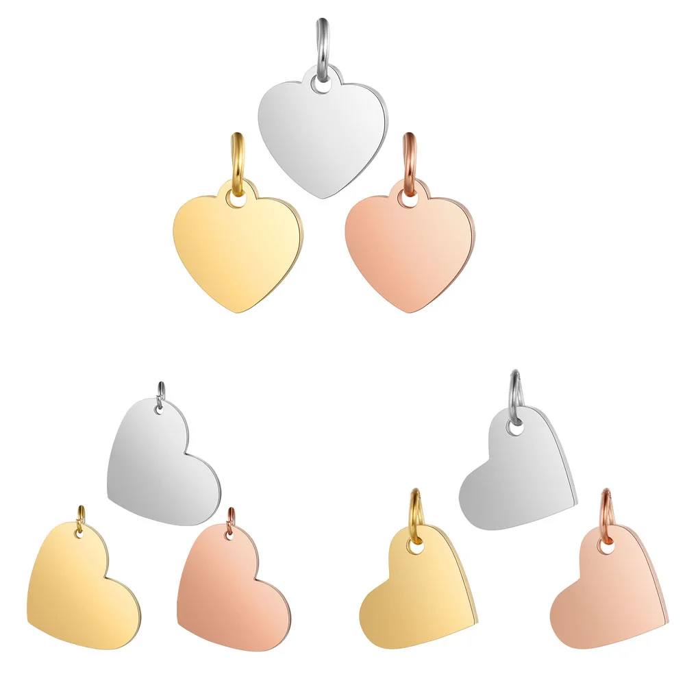10pcs/Lot Stainless Steel Mirror Polish Heart Shaped Charms With Jump Ring For DIY Jewerly Making Accessories Wholesale