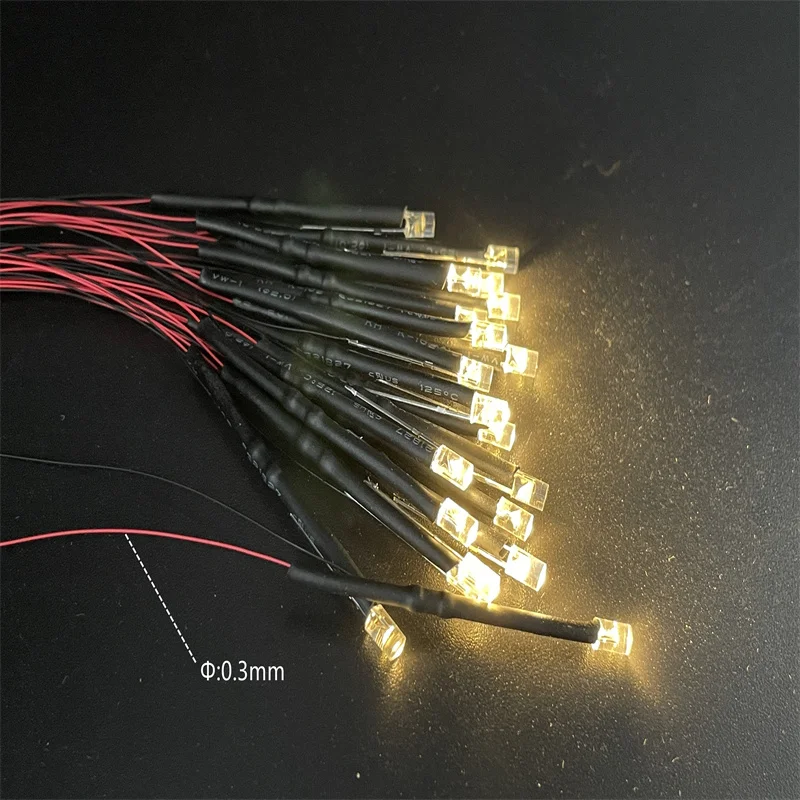 10PCS 3MM LED Warm White Lamp Wired Led 3V Pre-soldered Micro Litz  Chip 30cm  Railway Model Scenes