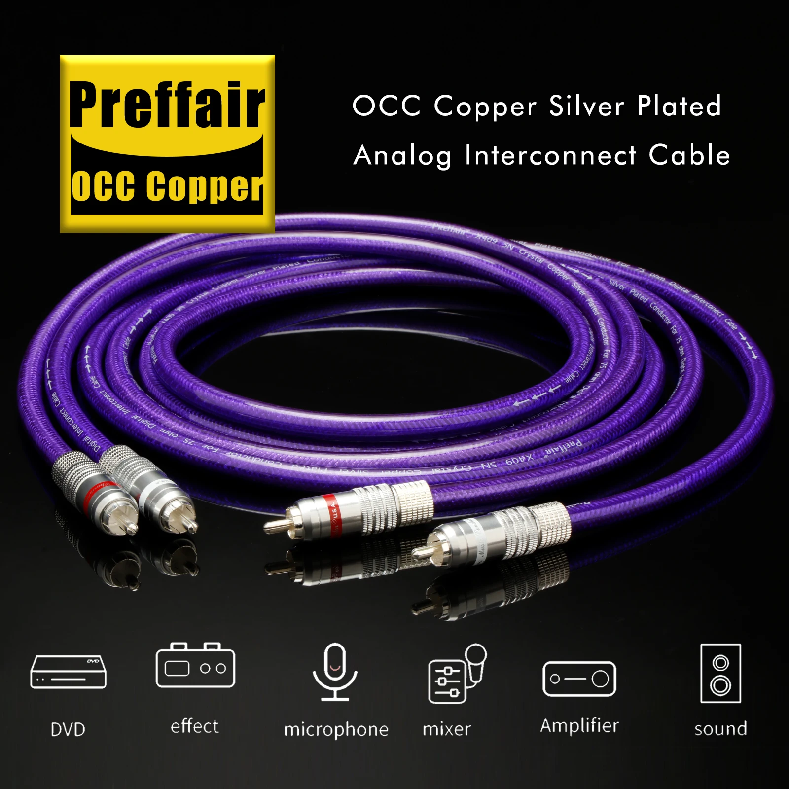 

Hifi RCA Cable OCC Silver-plate 50ohm IT 65G RCA Interconnect Cable Gold Plated RCA to RCA Plug Audio Cable for Amplifner