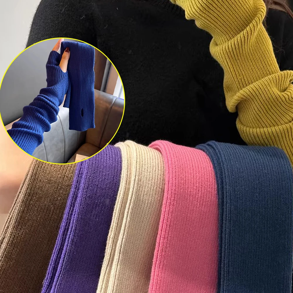 

30cm Women Knitted Arm Warmer Long Fingerless Gloves Mitten Winter Y2K Solid Arm Sleeve Fashion Casual Soft Girls Clothes Glove