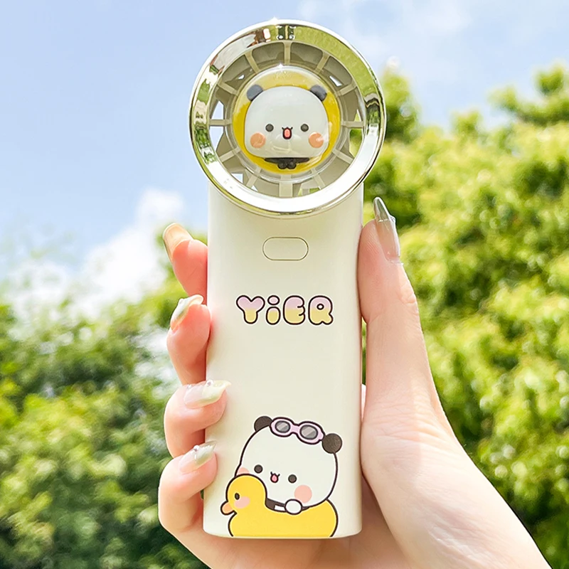 Pequeno Handheld Cartoon Fan, Panda, Bubu e Yier, Figura Anime, Mini Portátil, Bonito, Série de Carregamento USB, Leve, Pequeno Presente Fan