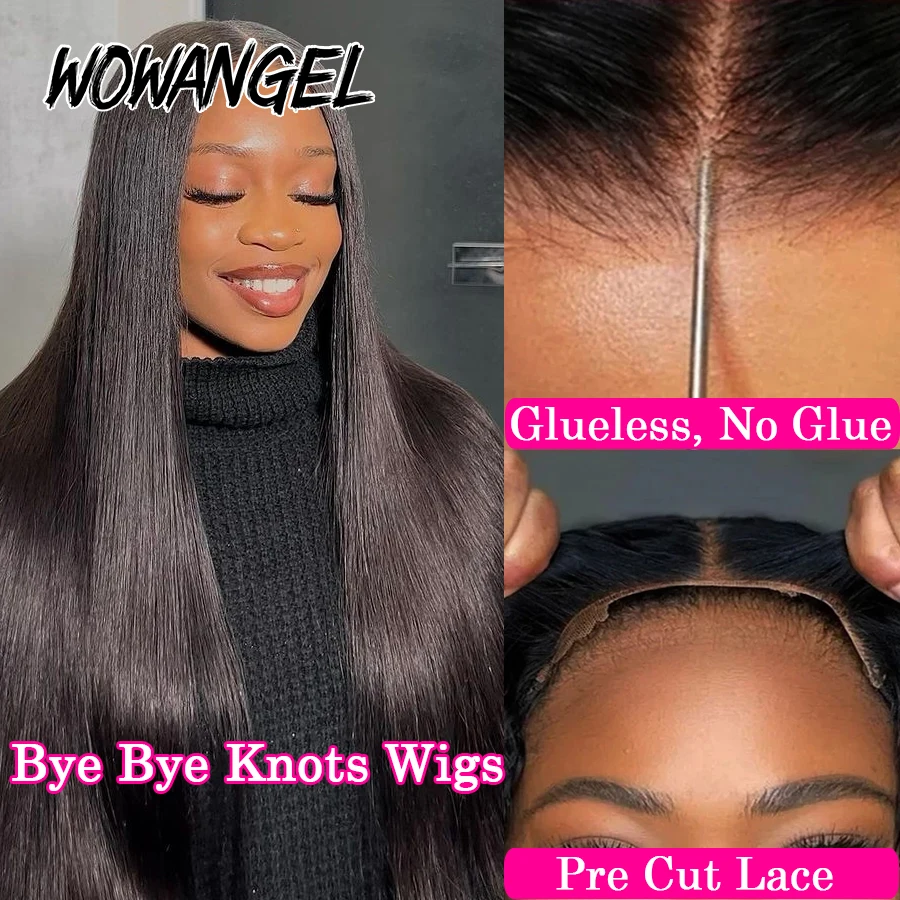 WowAngel Bye Bye Knots 5X5 HD Lace Closure 250% Wigs Glueless Wear To Go Straight Human Hair Wigs Skins Melted Brazilian Hair