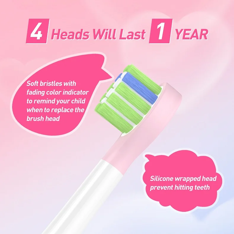 Kids Rechargeable Electric Toothbrush with Waterproof Stickers IPX7 2 Min Timer Toothbrush With Replacement Head