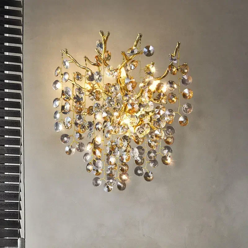 Gold crystal wall lamp luxury living room bedroom bedside lamp LED modern aisle corridor lighting