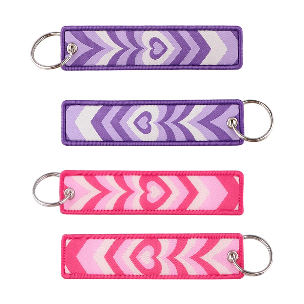 Pink Purple Key Tag Heart Embroidered Jet Tags Motorcycles Cars Keychains Backpacks Accessories Fashion Keyrings Gifts 1PCS