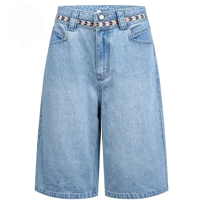 

Men Denim Shorts Blue Loose Baggy Jeans Shorts Streetwear Harajuku Hip Hop Shorts Unisex