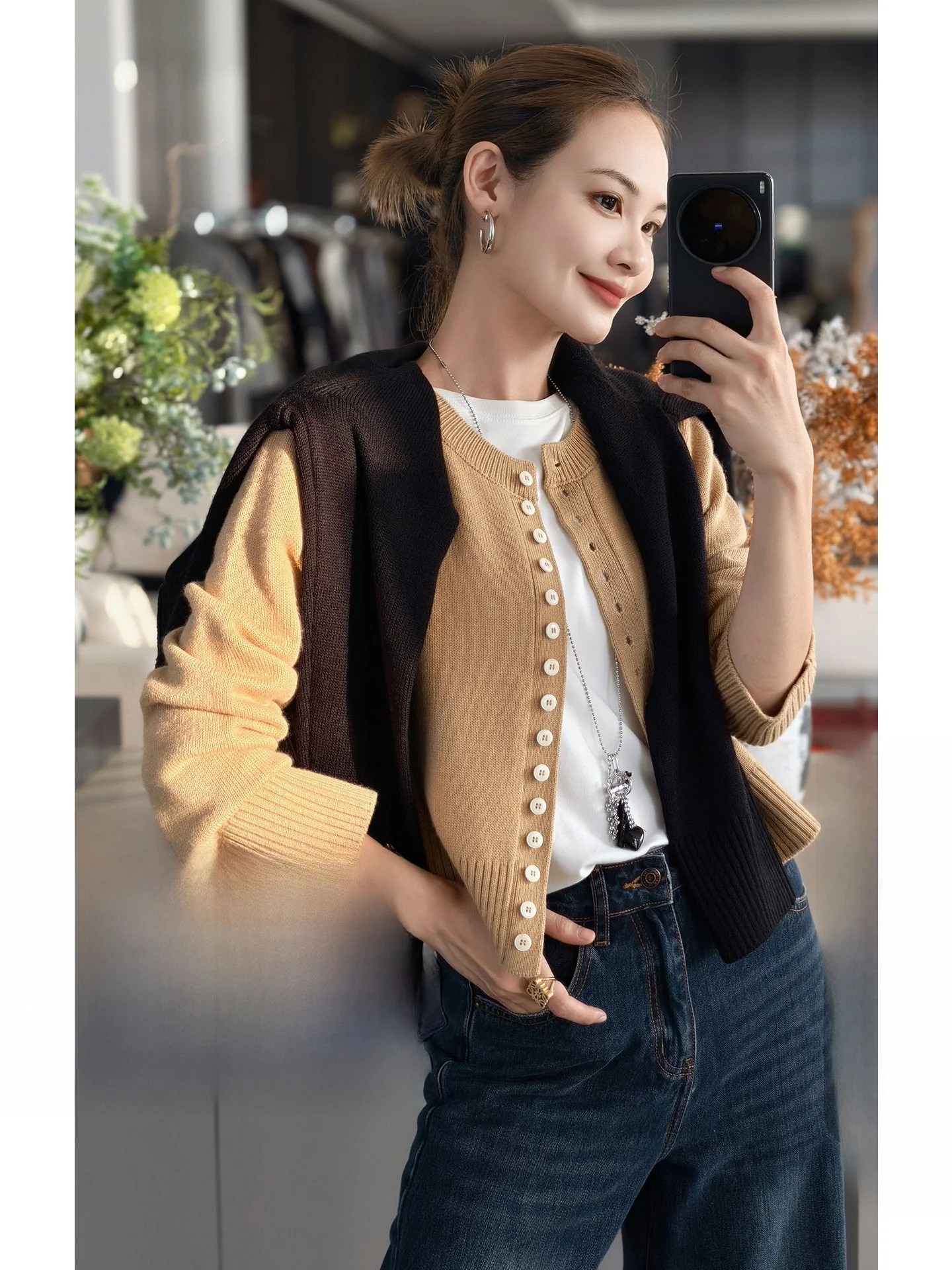 

Вязаный шерстяной кардиган MeiYang с круглым вырезом, на пуговицах, машинная стирка, свободный крой, повседневный стиль, однотонный, укороченный