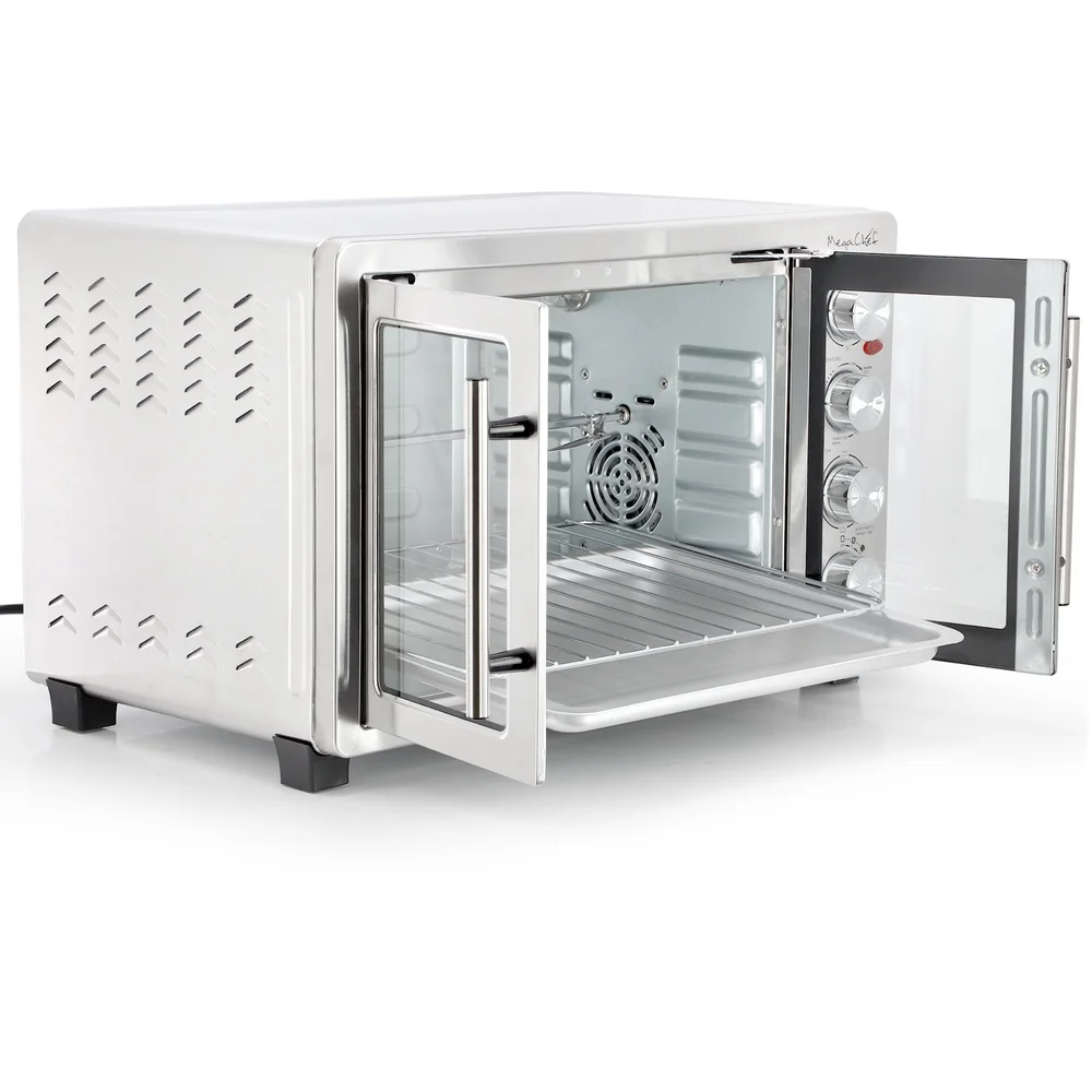 45-Liter-elektrischer Arbeitsplattenofen mit französischer Tür, Multifunktions-Rotisserie, Konvektion, Backen, Grillen, Toast, Timer, Edelstahl