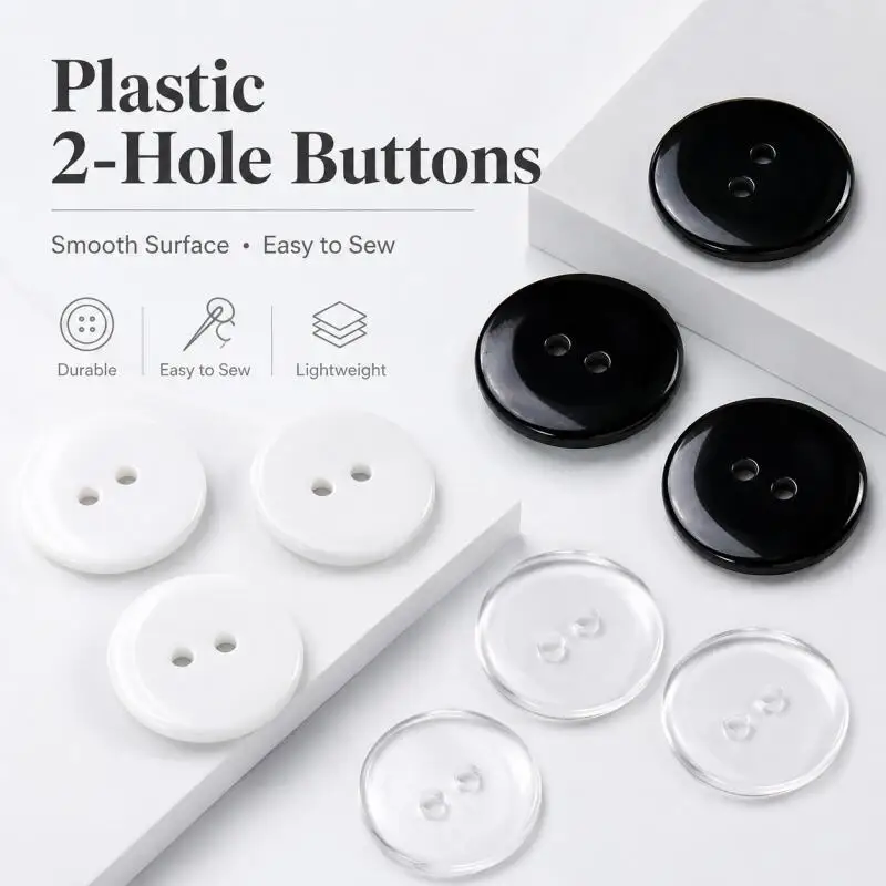 Neue 7,5-20mm Transparente Weiße Kleine Knöpfe mit Zwei Löchern, Schwarze Anzugknöpfe, Runde Harz-Nähknöpfe für DIY Scrapbooking – Detail 1