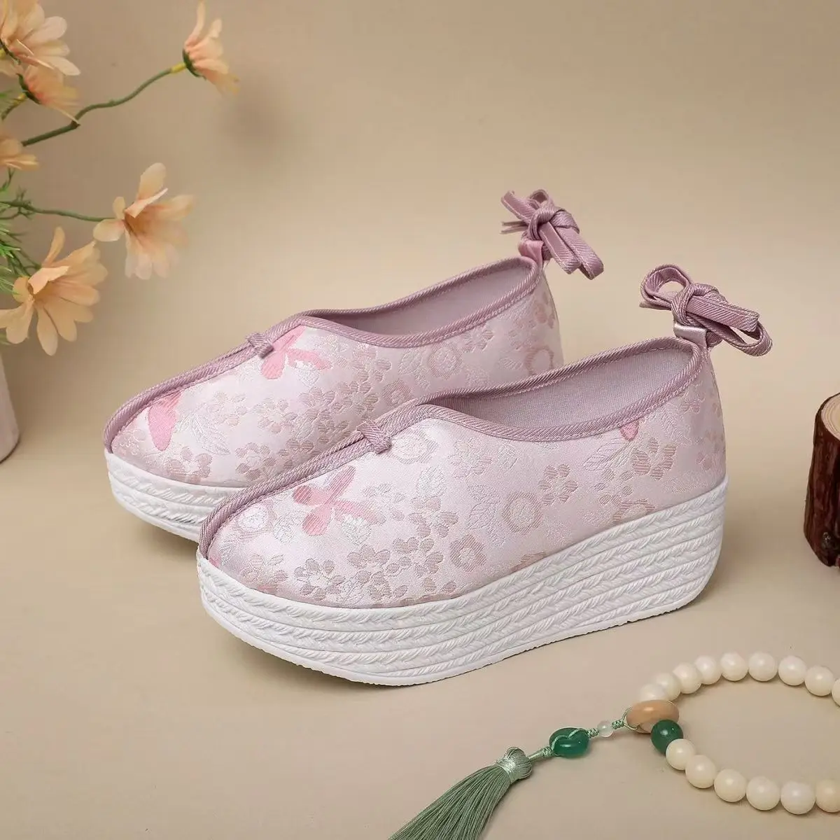 

Women Ethnic Style Thick Sole Hanfu Shoes Spring Autumn New Shallow Ankle Strap Cocked Shoes Toe Height Increasing Cloth Shoes