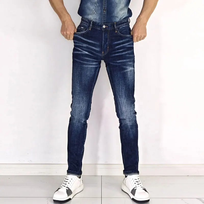 Retro Y2K Style Stretch Slim Fit Jeans for Men High Quality Blue Vintage Designer Brand Rip & Repair Designer Pants Hombre