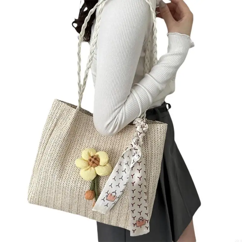 

Shoulder Bag for Women Girl Large Capacity Bucket Bag Leisure Straw Woven Bags 20CA