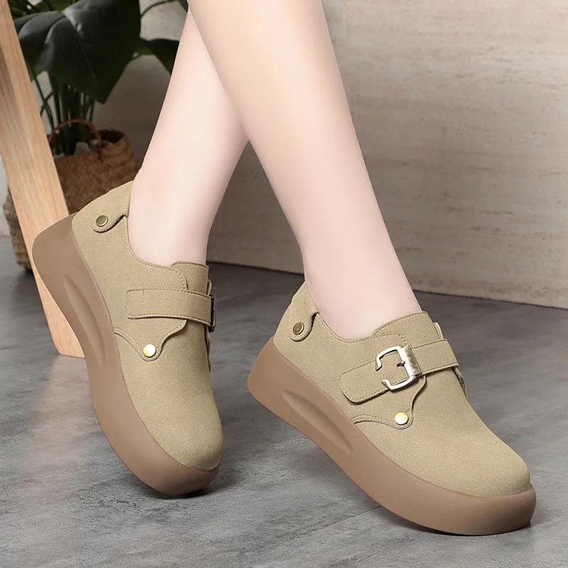Comfortable Retro Soft Leather Round Head Deep Mouth One Foot Pedal Love Single Shoes Thick Sole Versatile Bean Shoes Casual