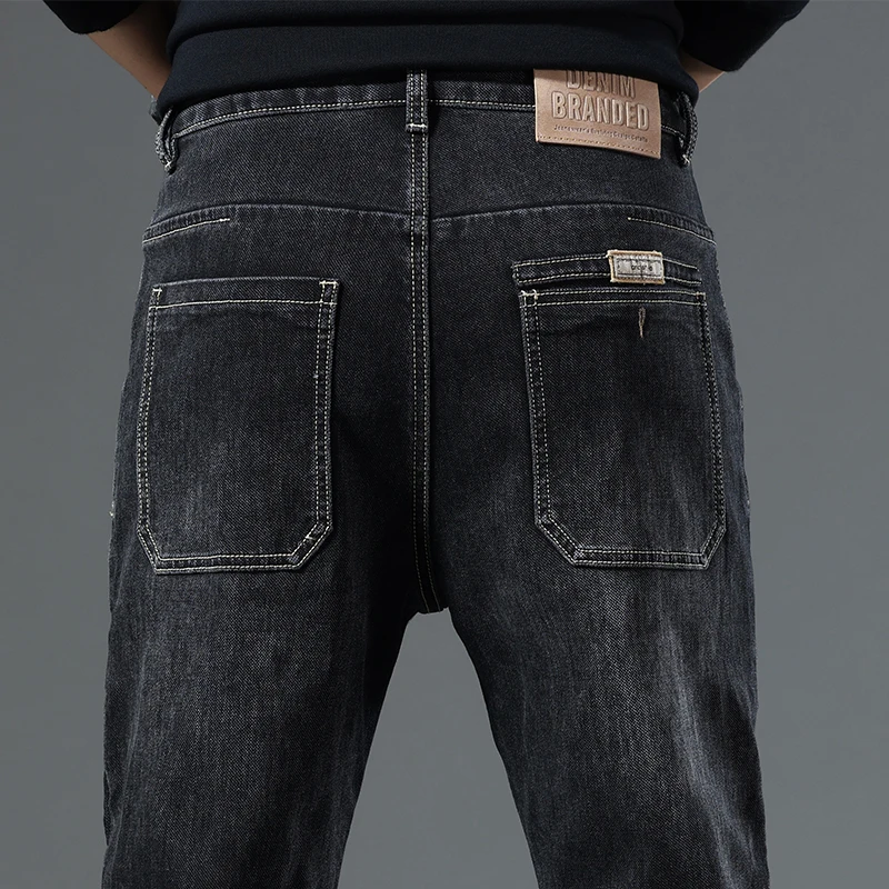 

2025 New Casual Trendy Brand Men's Jeans Mid Waist Elastic Slim Slim Denim Trousers Spring Autumn Streetwear Trendy Pants Men