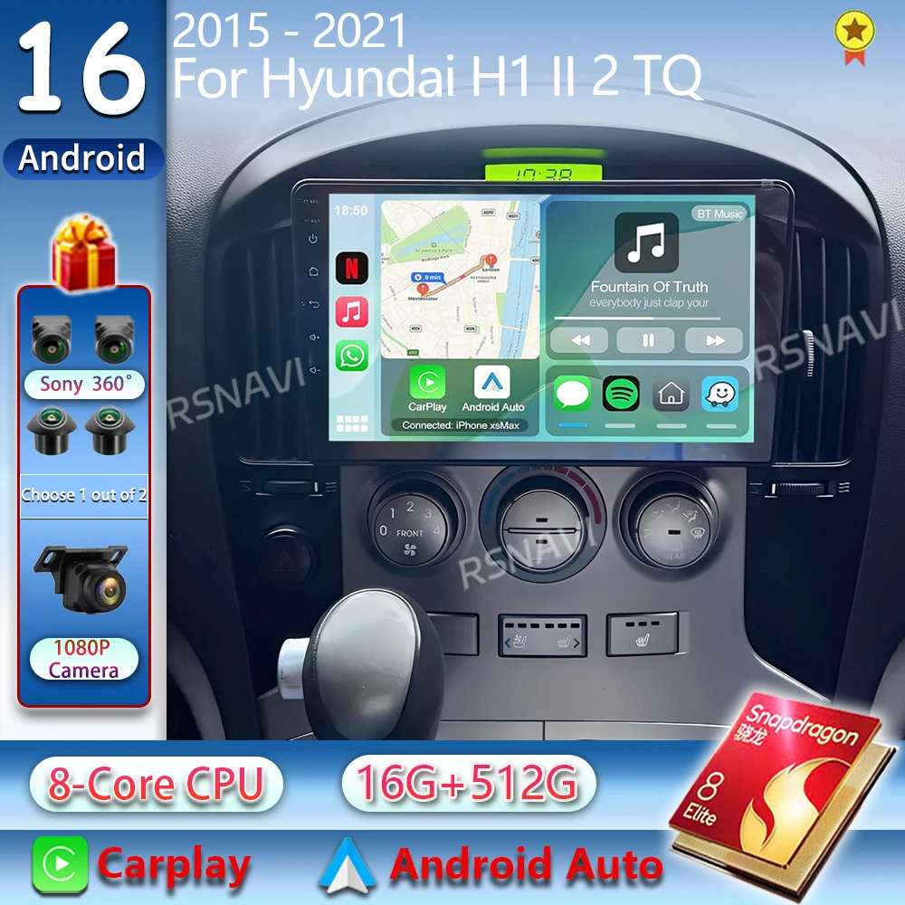 Android 16 Car Radio For Hyundai H1 II 2 TQ 2016 - 2021 Carplay Auto Multimedia Player GPS Stereo Video 360 Camera Navigation BT