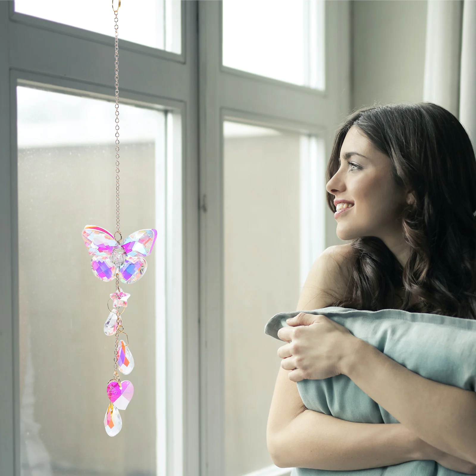

Butterfly Crystal Suncatcher Wind Chime Colorful Prism Ornament Hanging Decor for Garden Window Outdoor Sun Catcher Wind Chime