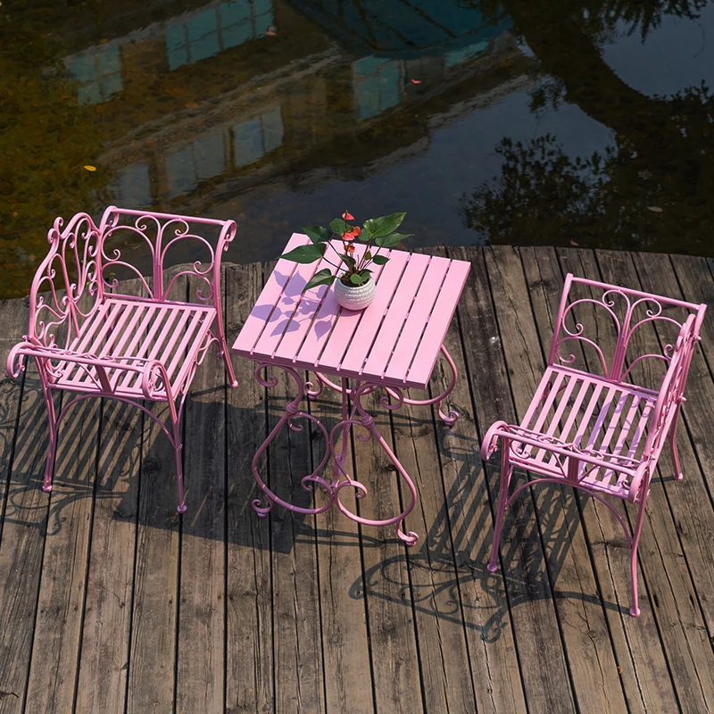 Mesa y silla de patio de hierro forjado europeo, combinación de mesa de centro de jardín al aire libre y silla de balcón, mesa de Picnic de ocio