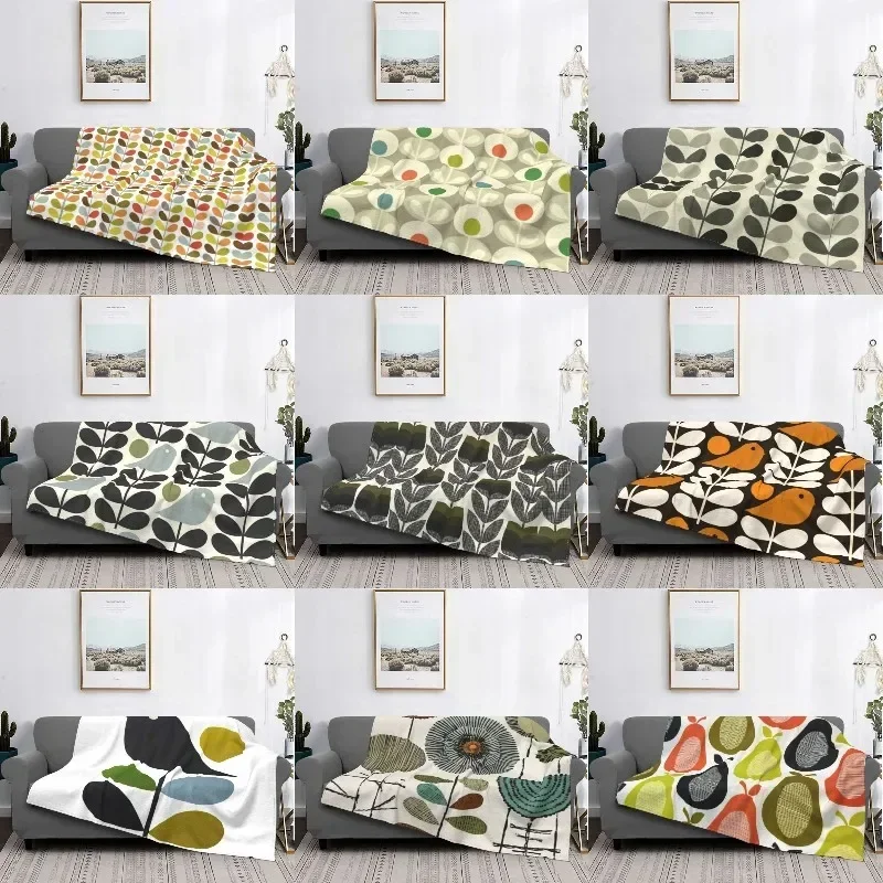 Orla Kiely Flowers Blankets Warm Flannel Mid Century Modern Multi Stem Throw Blanket for Home Bedroom Sofa