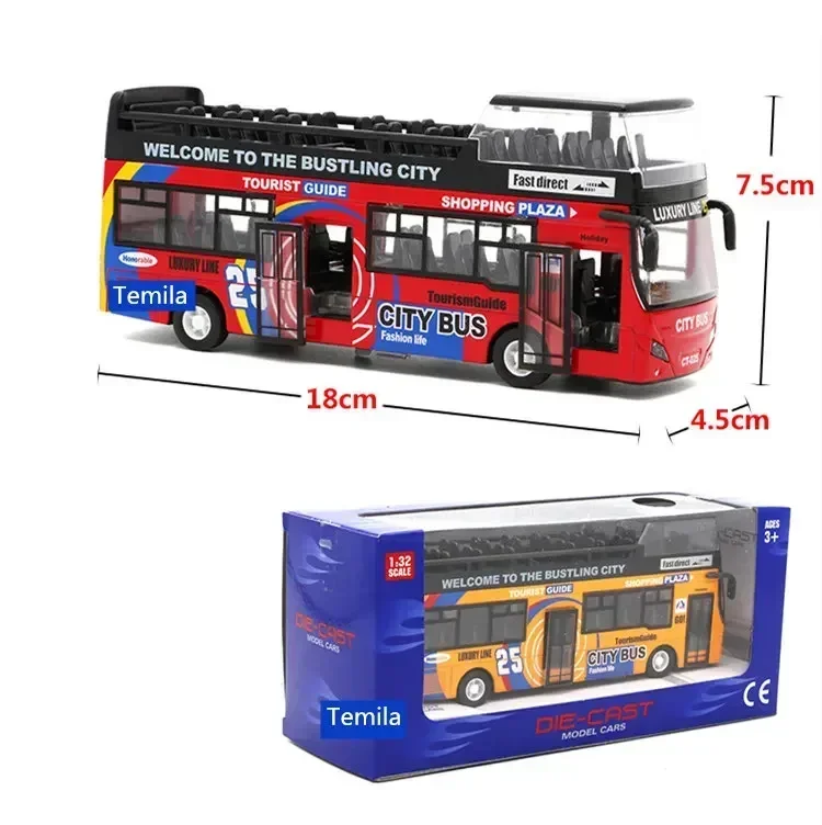 Electronic Sound & Light Double-decker sightseeing bus car Alloy model City tour bus with open door collection model kids gift