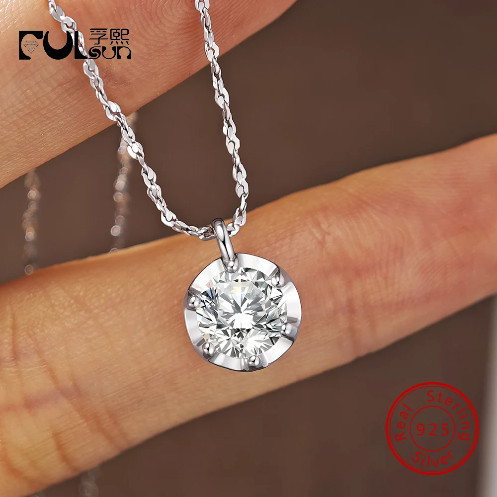 925 Sterling Silver Round Moissanite Bezel Frame Solitaire Pendant Necklace for Women GRA Certified Dainty Chain Jewelry Gift