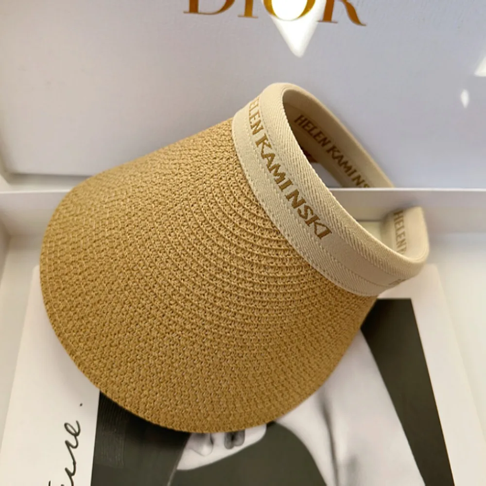 

Summer Korean style versatile straw hat headband with empty top and large eaves, UV resistant hat
