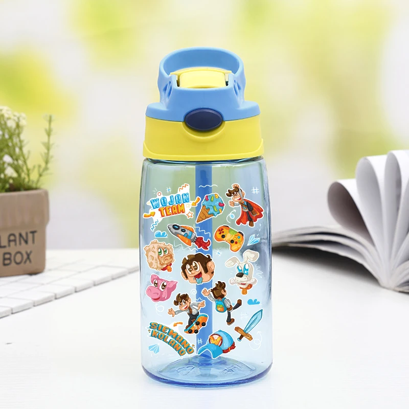 

Wojan Team Water Bottle with Straw Boys Outdoor Sports Cartoon Cup Kids School 480ML Kettle Children Travel Portable Mug Gift