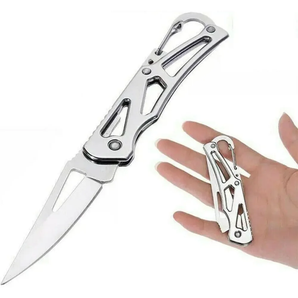 Folding Fruit Knife Outdoor Stainless Steel Knife with Keychain Fruit Slicing Knives with Non-slip Handle Household Small Knife