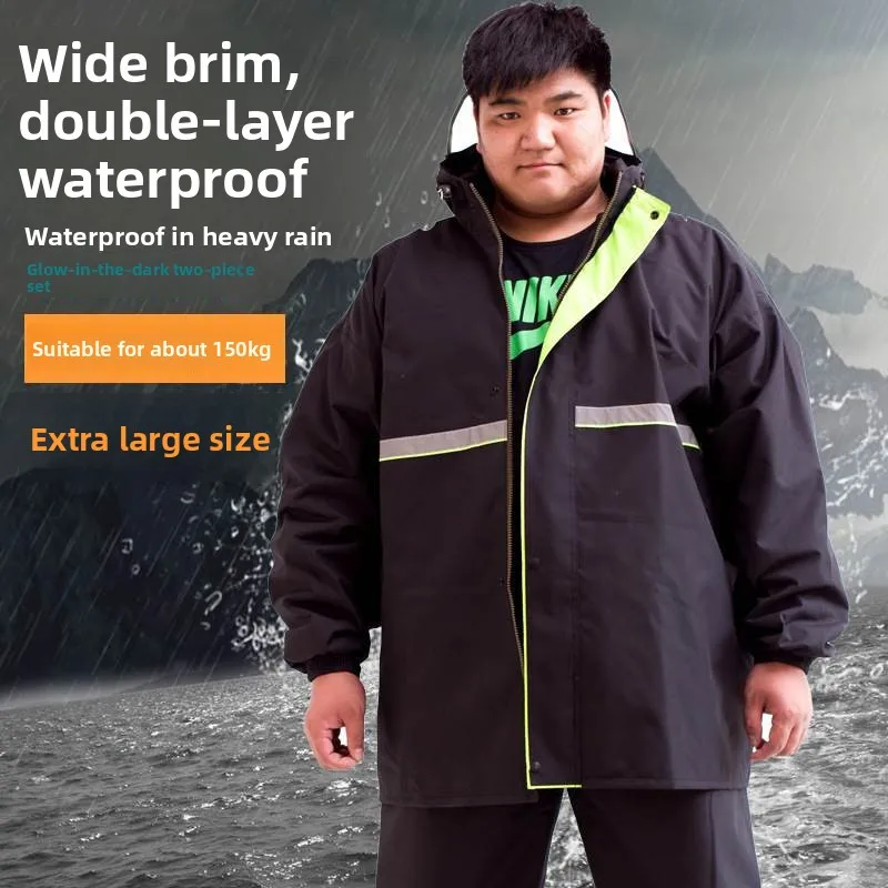 plus-size-raincoat-rain-pants-set-adult-cycling-rainwear-ex-large-size-waterproof-single-person-double-layered-color-blo