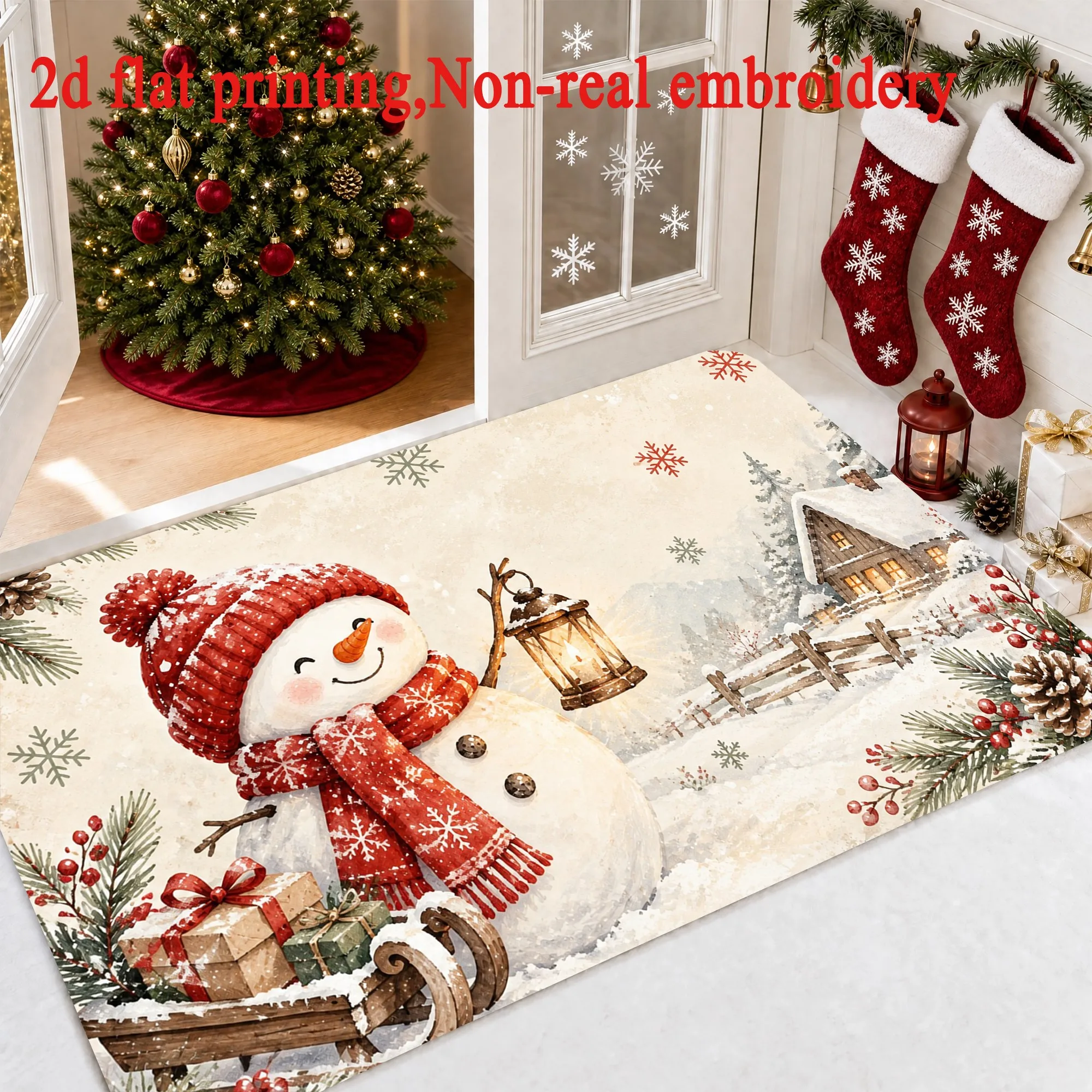 Traditional Nutcracker Soldier Christmas Door Mat Floral Border Print Rug For Front Porch Xmas Decoration