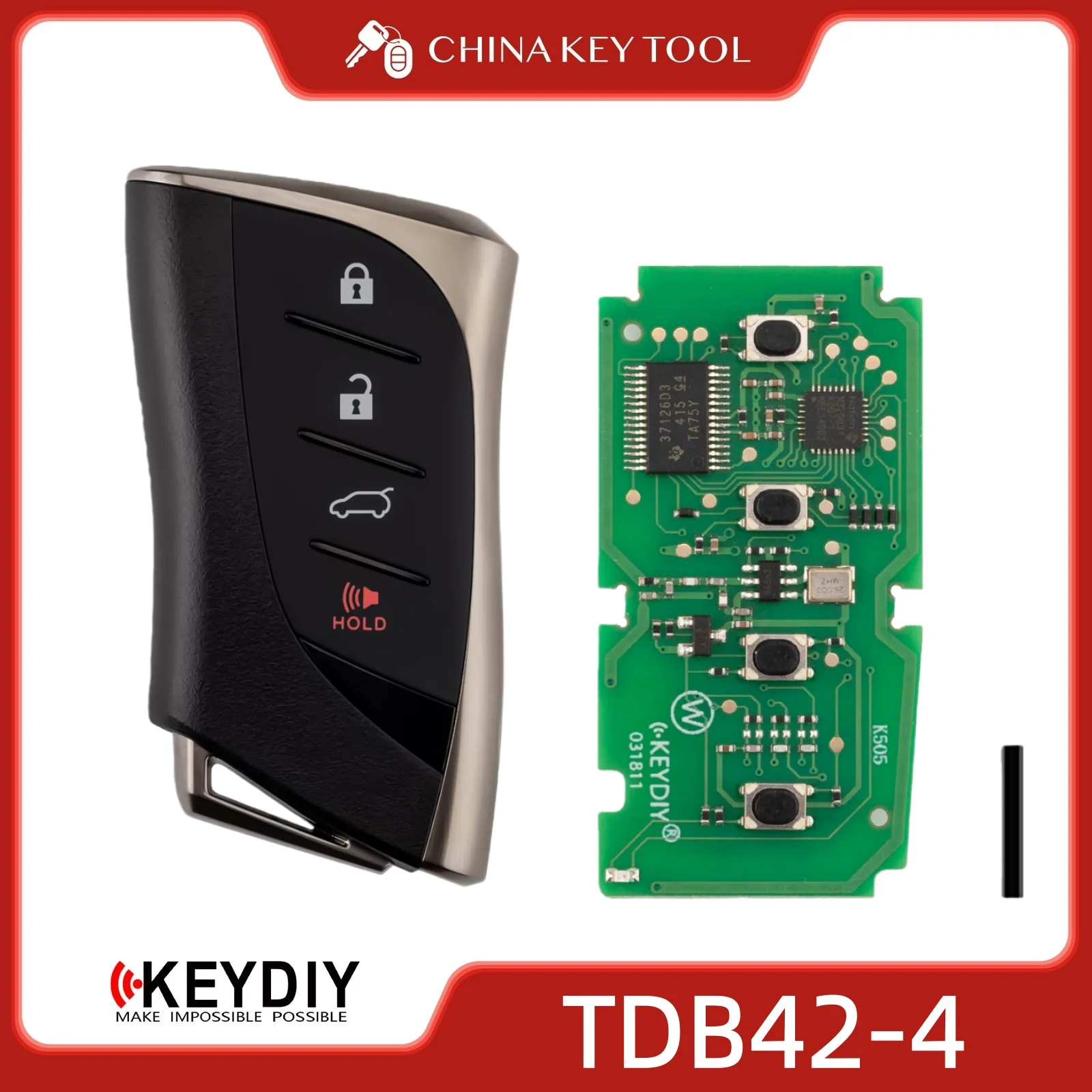KEYDIY KD TDB42-4 Universal Smart Key Fob 3+1 Buttons with 4D Chip for Keyless Entry & Start Systems (1pc)