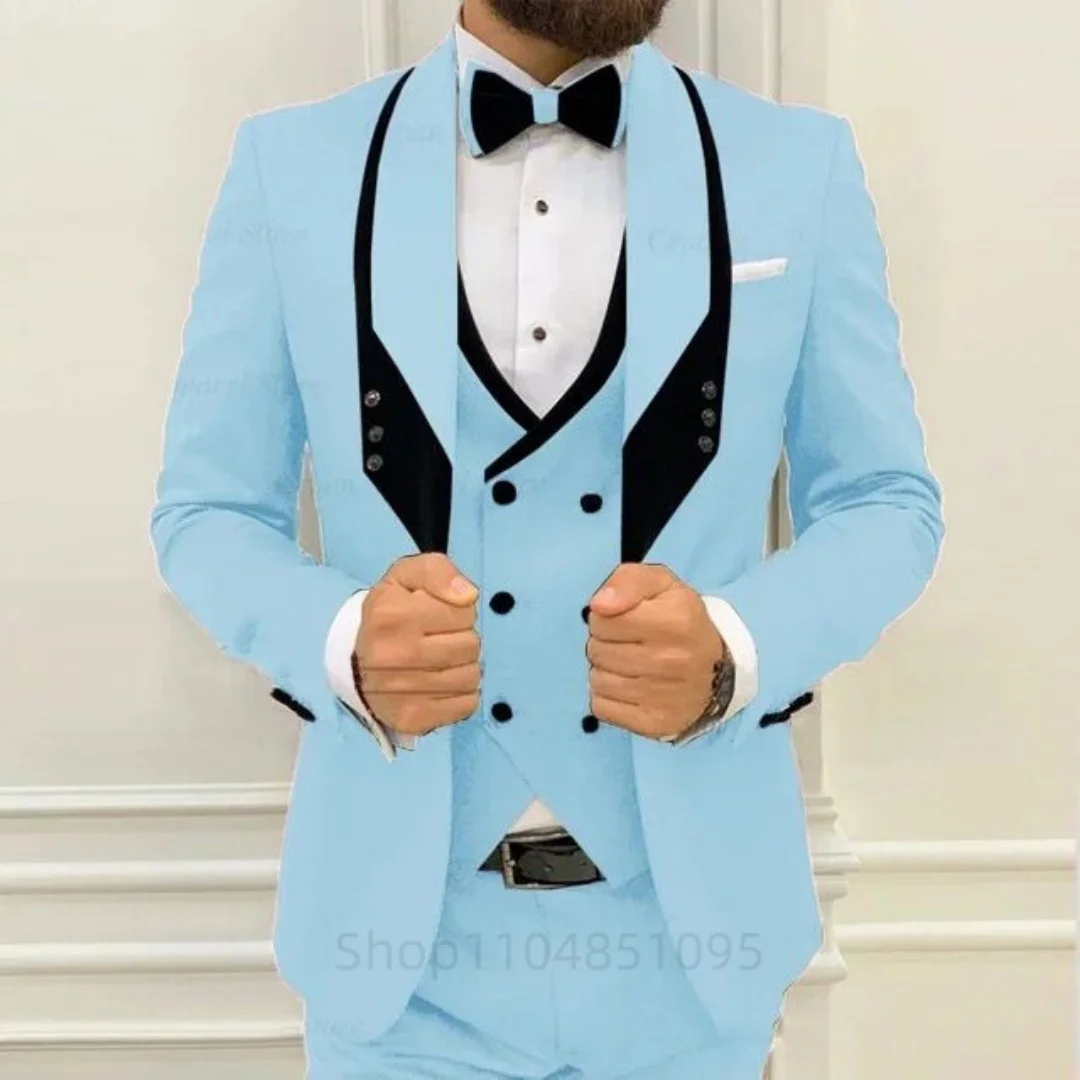 أحدث معطف سترة بانت تصاميم الأزرق الملكي الرجال بدلة الزفاف شال التلبيب الرسمي العريس سهرة بدلة الزفاف للرجال فستان حفلة موسيقية