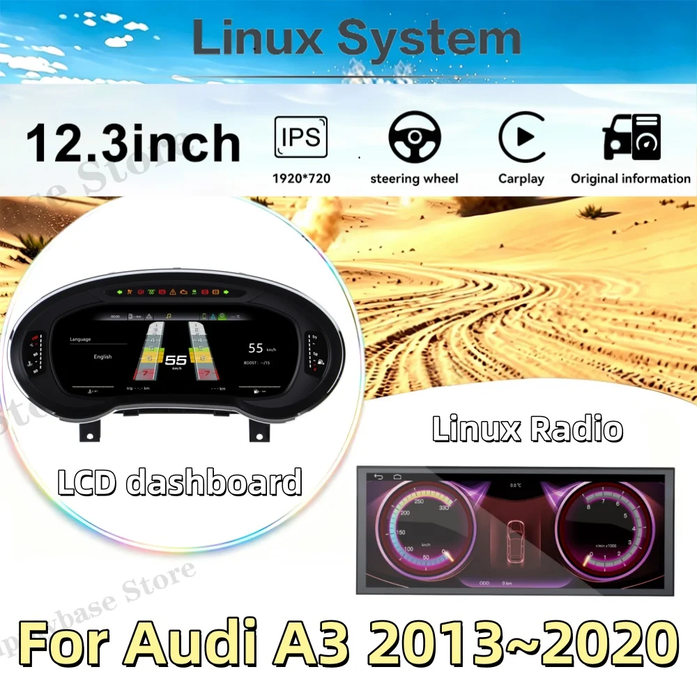 Package upgrade For Audi A3 2013~2020 LCD Digital instrument Cluster odometer Tachometer instrument Cluster Android Carplay
