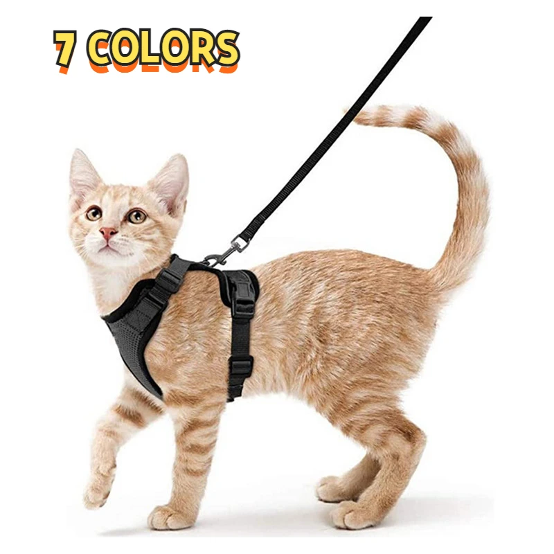 Cat Harness Lead Leash Set Walking Training Escape Proof Adjustable Reflective Pet Vest Harness Kitten Collar Pet Supplies