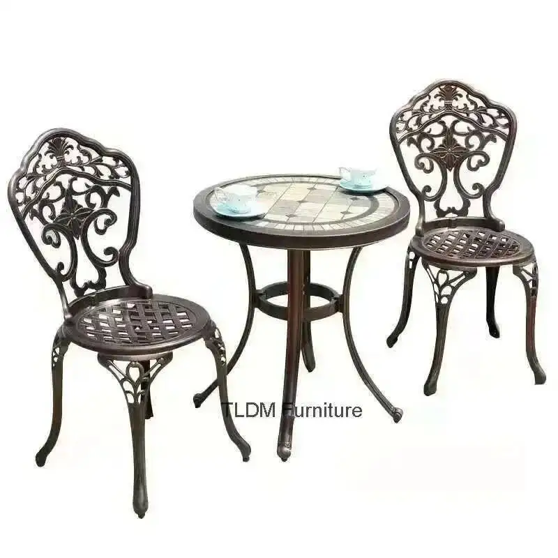 Urniture Set Outdoor Leisure Chairs Cast Courtyard Garden Aluminum Terrace Combination Tables Metal Round and Patio Table p c