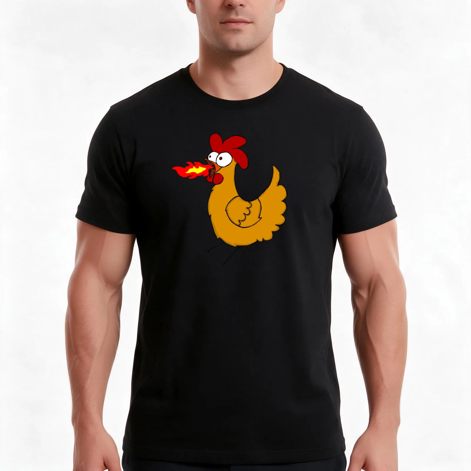 Gilbert the Fire Breathing Chicken of Doom T-Shirt, Summer Casual Cotton Tee, Oversized Streetwear Tops, Vintage Graphic Print