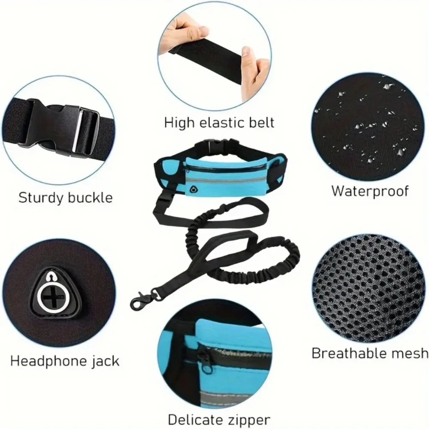 Top-Quality Reflective Adjustable Fanny Pack Dog Leash for Active Owners - Ensures Comfort and Safety during Outdoor Running, Tr