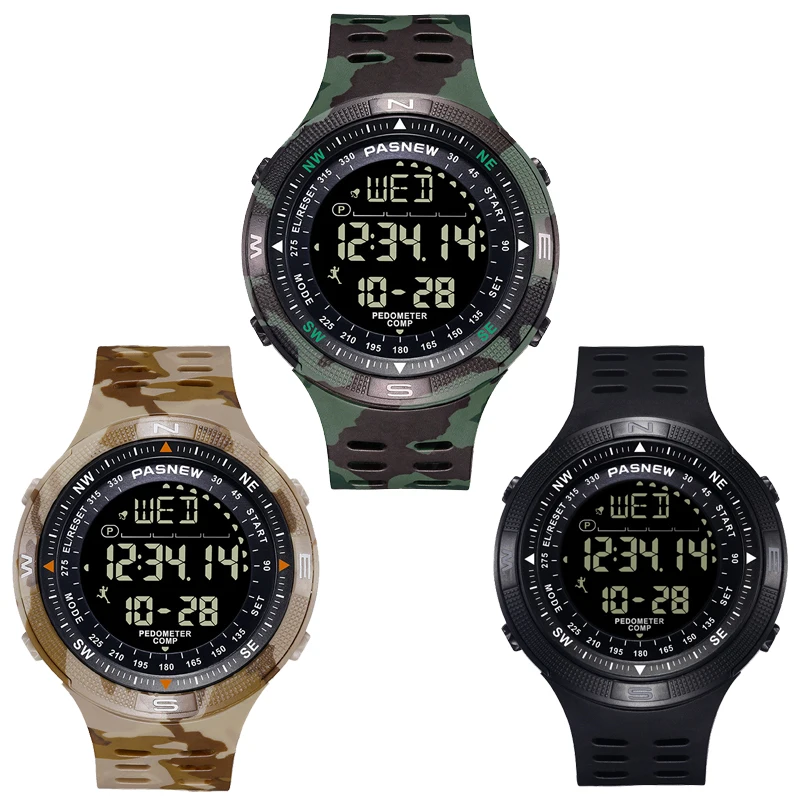 Military Compass Watch Men Digital Pedometer Waterproof Electronic Hand Clock Boy Camouflage Submersible Sport Wristwatch Male