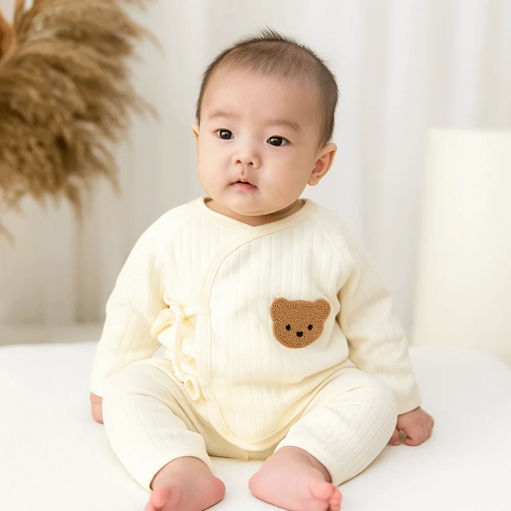 

2Pcs/set Cartoon Bear Baby Cardigans Sets Soft Cotton 0-6 Months Baby Cardigans+Long Pants Sets Breathable Long Sleeve
