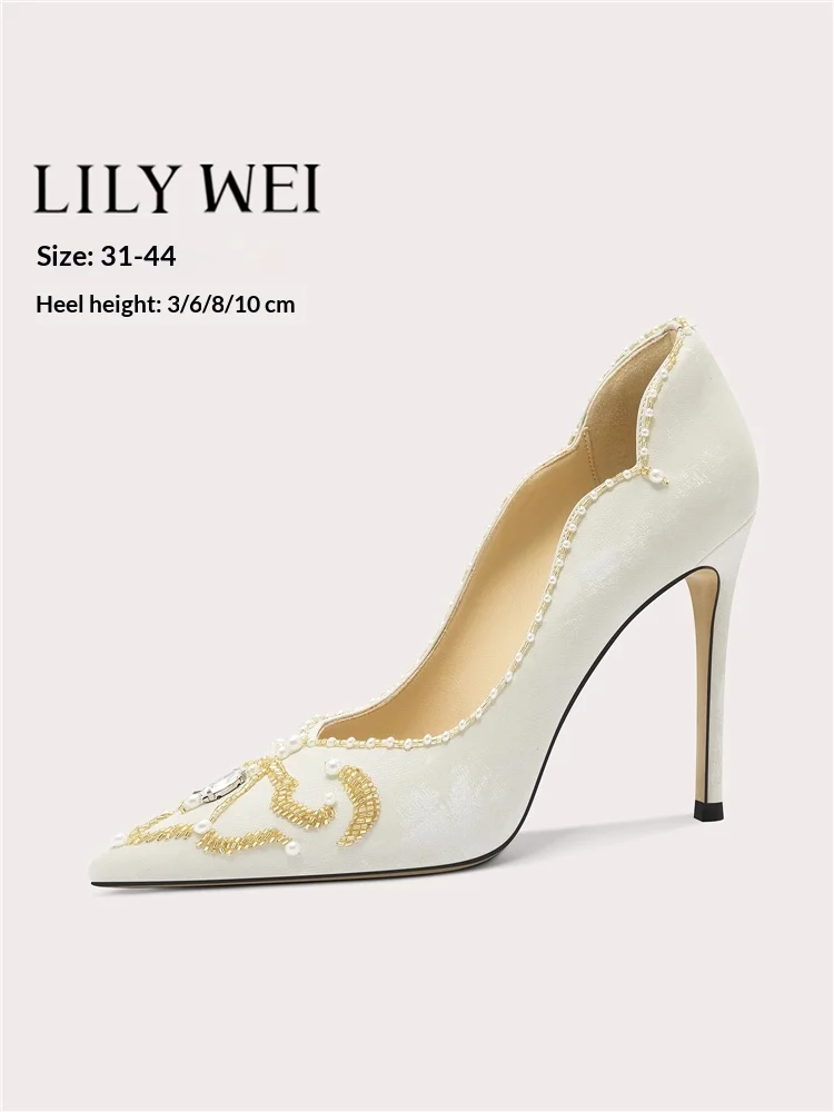 

Spring pointed shallow mouth rhinestone embroidery beased wedding shoes banquet large size small size high-heeled women's shoes