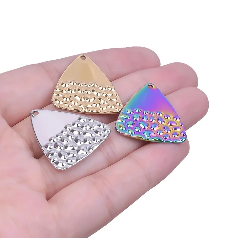 5Pcs DIY 304 Stainless Steel 26X23mm Circular Triangle Rainbow Silver Gold Color Charms Pendant for Men Women