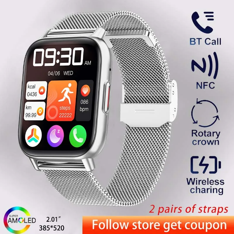 New Men's Smartwatch Bluetooth Call 2.01inch 385*520 AMOLED Screen Heart rate Body temperature monitoring Women's Smartwatch