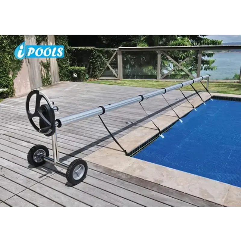 Pool Cover Reel Set Pool Solar Cover Reel for Outdoor Pool, Aluminum Solar Swimming Inground Cover Blanket Reel