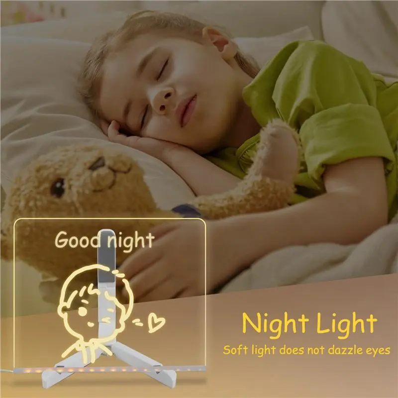 2X Acrylic LED Luminous Draw Board LED Note Board For Kids Gift For Scratch Adjustable Erasable Letter Message Board